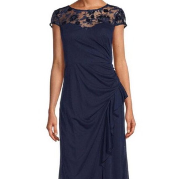 alex evenings dresses navy Alex Cape Sleeve Gown main image 0